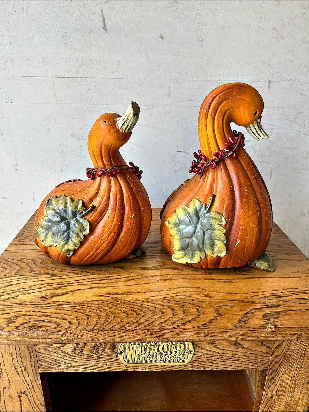 Pumpkin Goose Duck Figurines Set of 2 Orange Thanksgiving Halloween